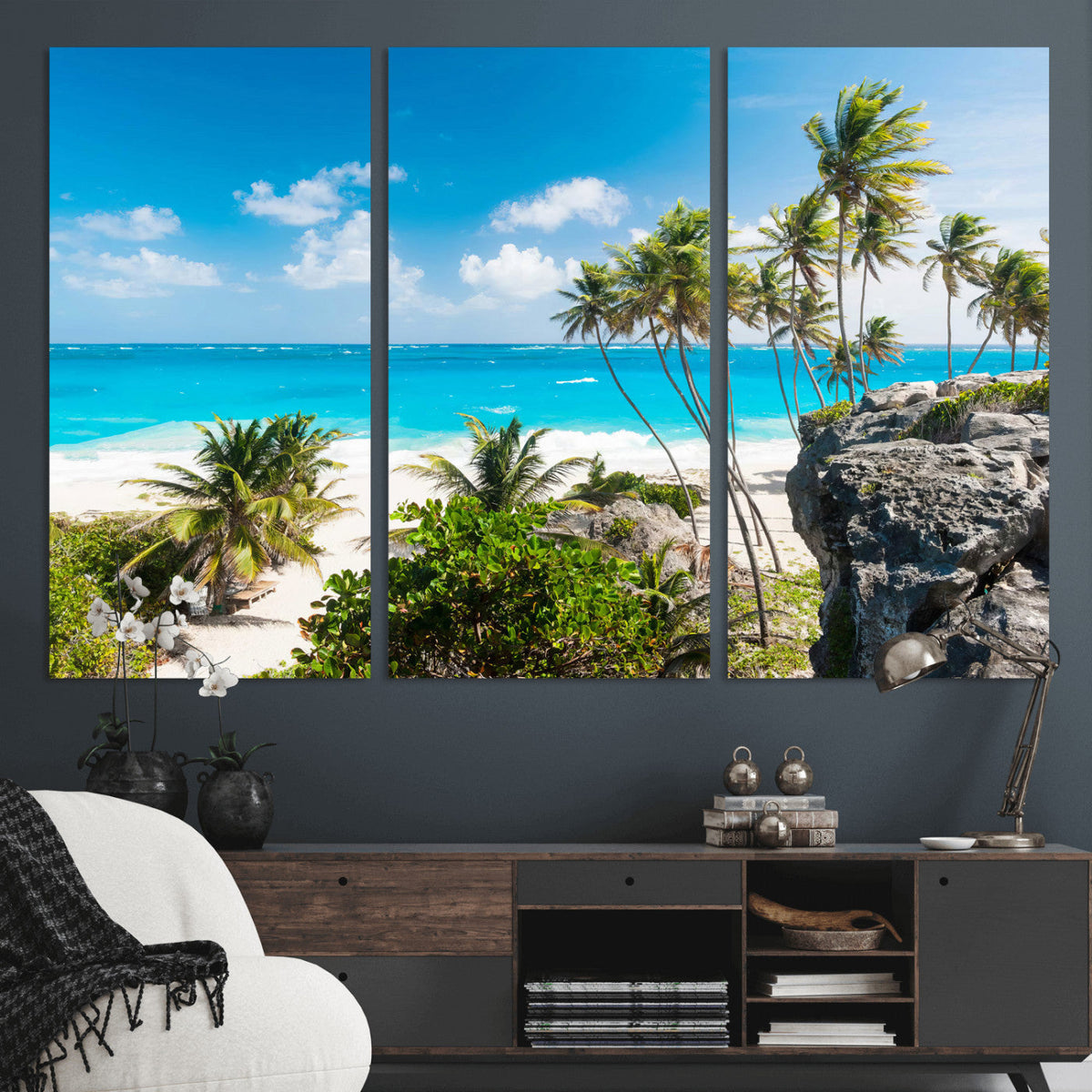 Tropical Beach Wall Art Canvas Print, Palm Tree Ocean