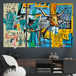 Basquiat Style Bird Bull Graffiti Wall Art Canvas Print,