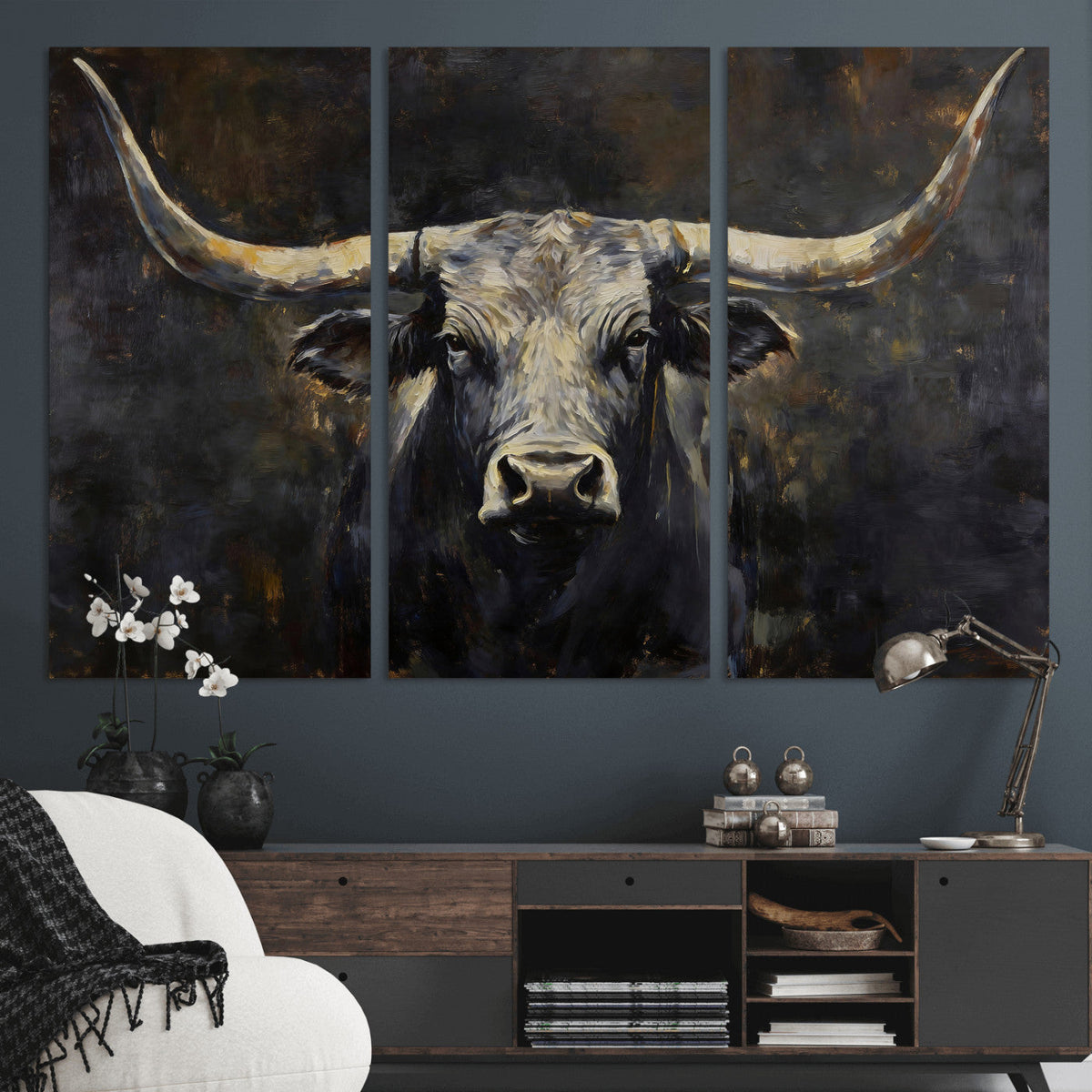 Rustic Longhorn Bull Wall Art Canvas Print – Vintage Western