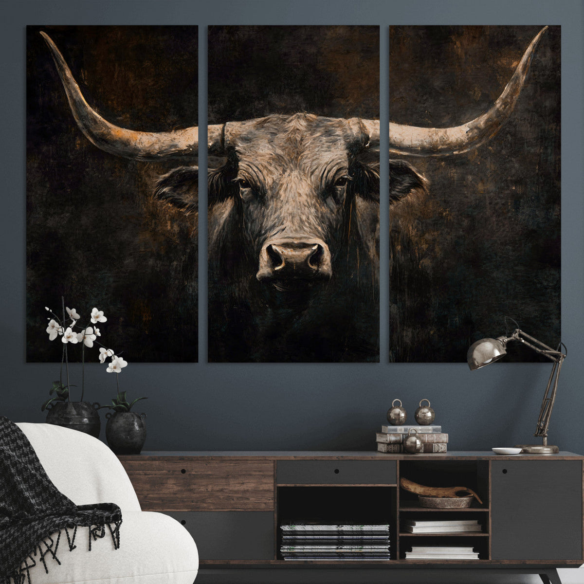 Vintage Longhorn Bull Wall Art Canvas Print – Rustic Western