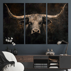 Vintage Longhorn Bull Wall Art Canvas Print – Rustic Western