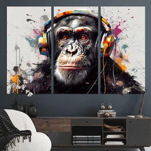 Dj Monkey Wall Art Canvas Print – Colorful Pop Art Banksy