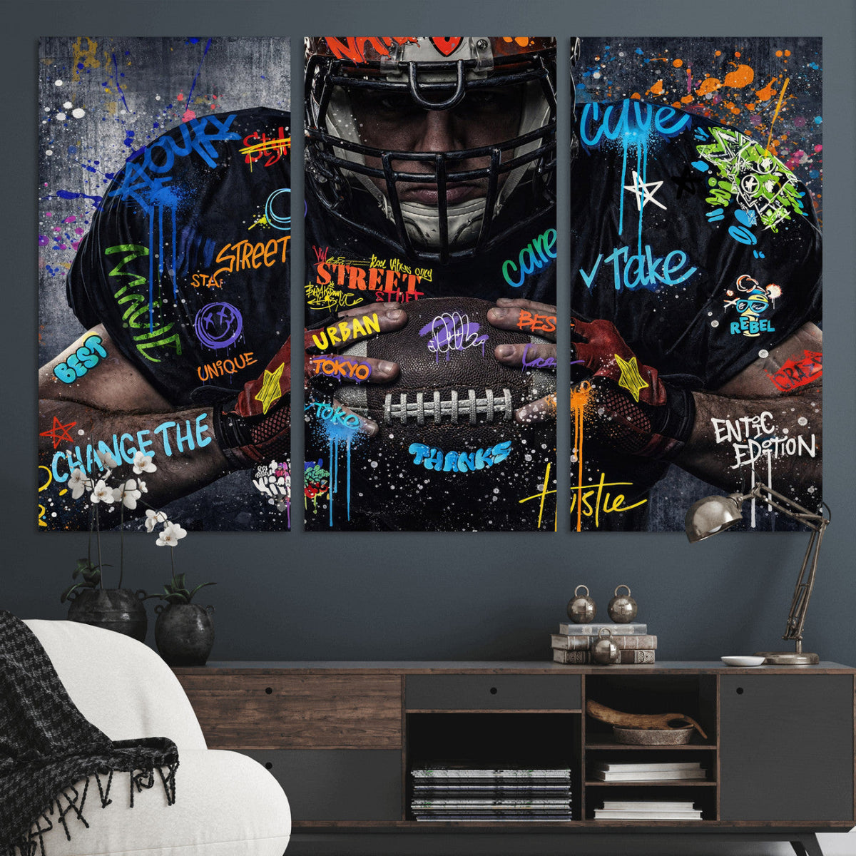 Graffiti American Football Player Street Art Wall Art Canvas