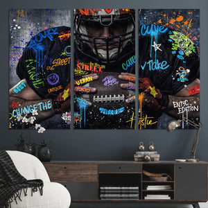 Graffiti American Football Player Street Art Wall Art Canvas