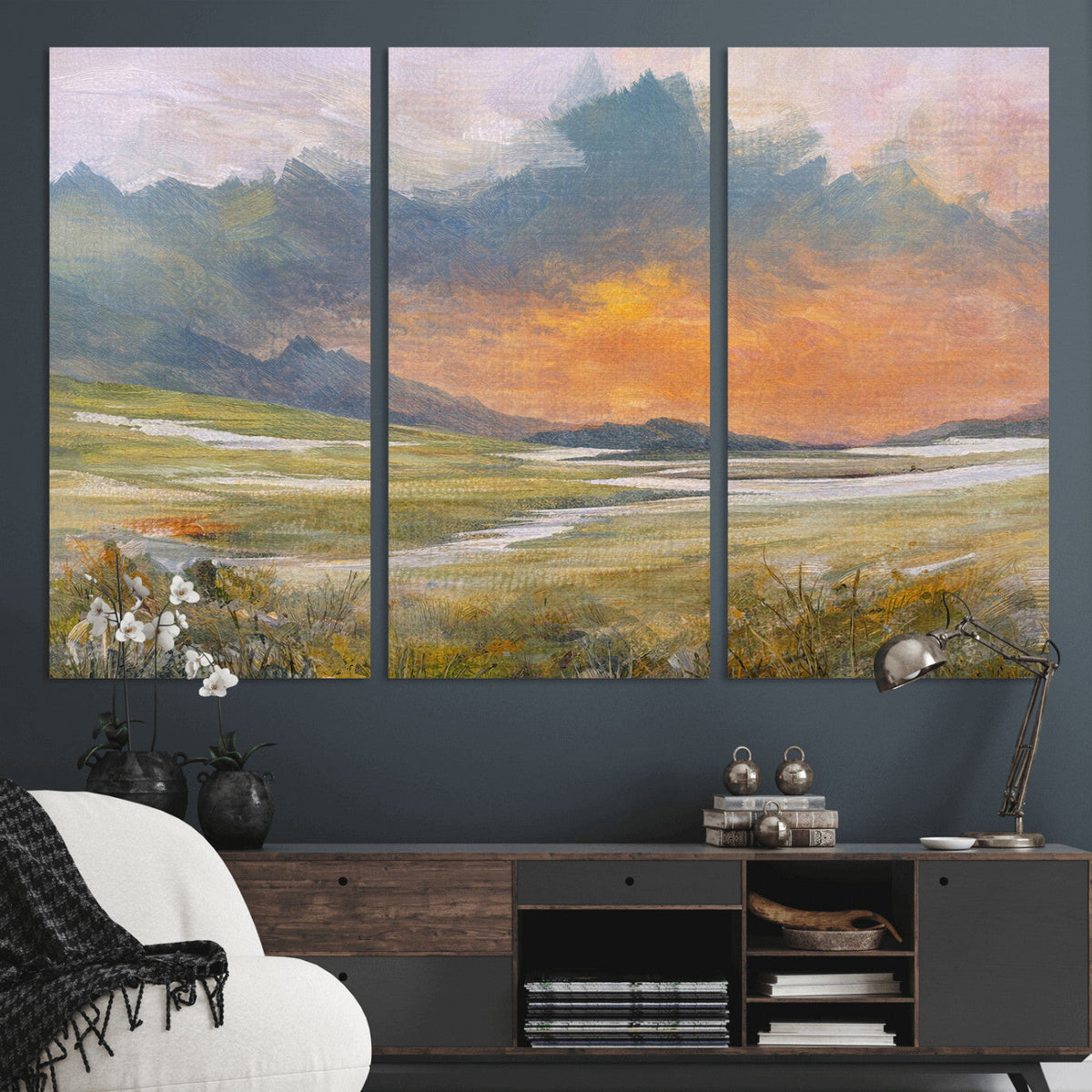 Mountain Sunset Wall Art Canvas Print Vintage Landscape