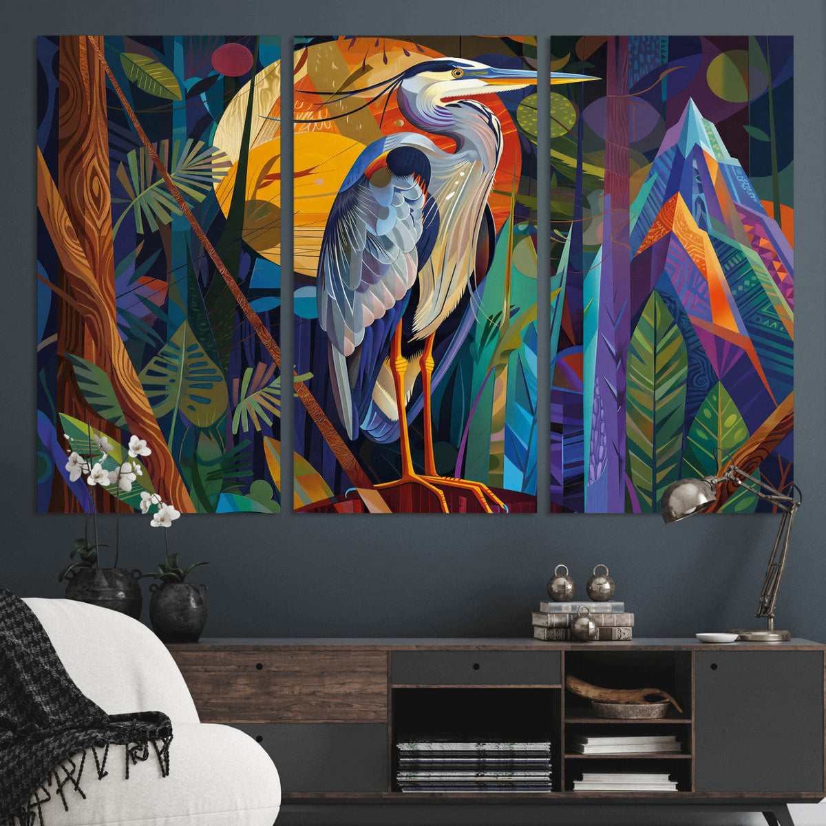 Colorful Heron Wall Art Canvas Print Tropical Bird Abstract