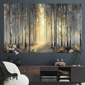 Abstract Birch Forest Wall Art Canvas Print – Modern Neutral