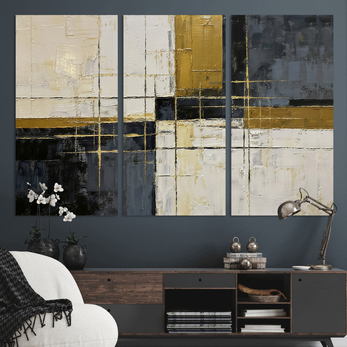 Abstract Gold and Black Wall Art Canvas Print – Modern