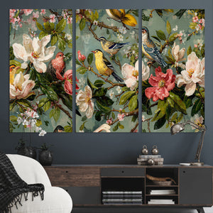 Vintage Birds and Flowers Wide Wall Art: Extra Large
