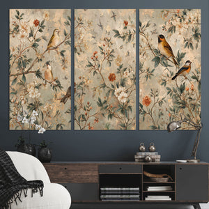 Vintage Birds and Flowers Wall Art Canvas Print, Botanical