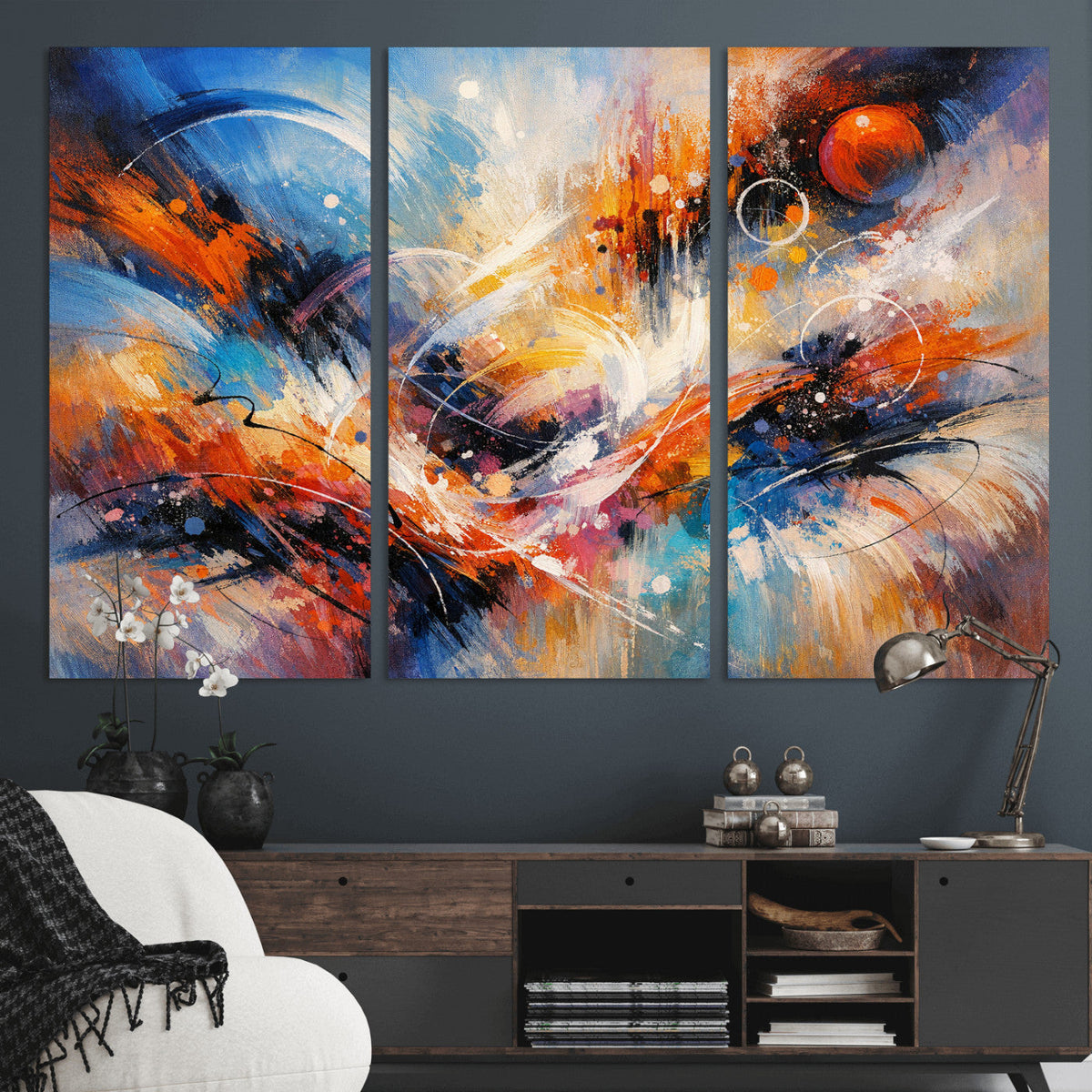 Lyrical Abstraction Wall Art Canvas Print, Orange Blue