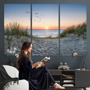 Sandy Dune Path Sunset Canvas Wall Art — Seagulls Beach