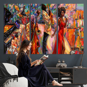 African American Jazz Singer Canvas Art — Red Dress Black
