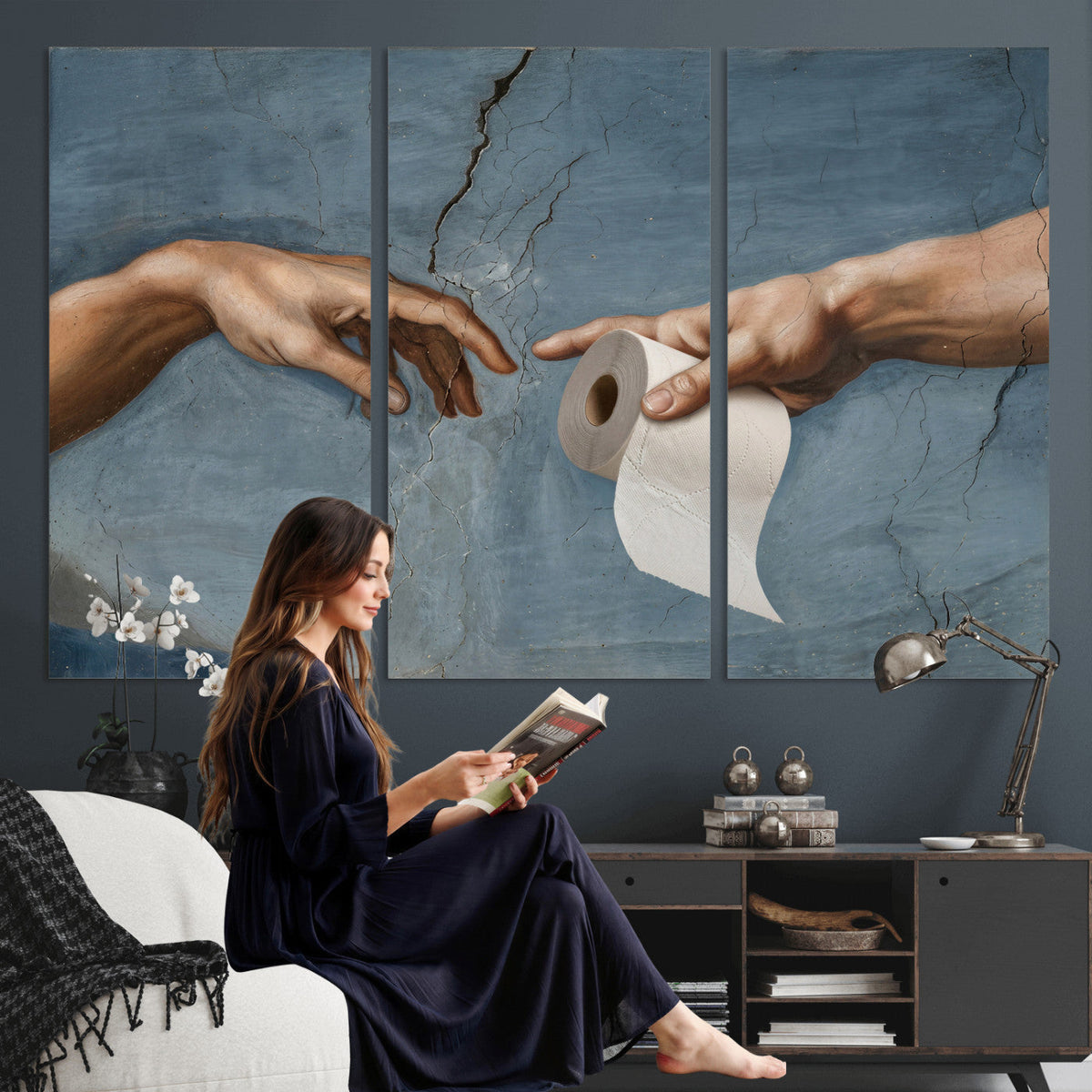 Funny Bathroom Canvas Wall Art, Michelangelo Creation of