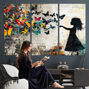 Banksy Butterfly Girl Wall Art Canvas Print, Framed Street