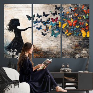 Banksy Butterfly Girl Wall Art Canvas Print, Framed Street