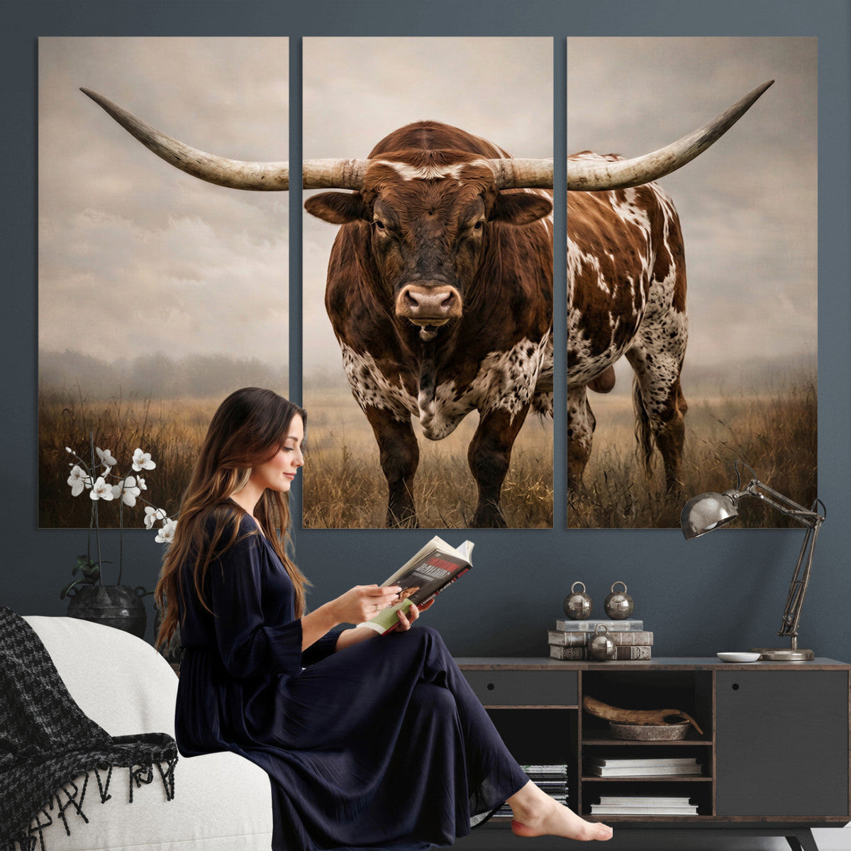 Texas Longhorn Canvas Wall Art Western Bull Desert Moody