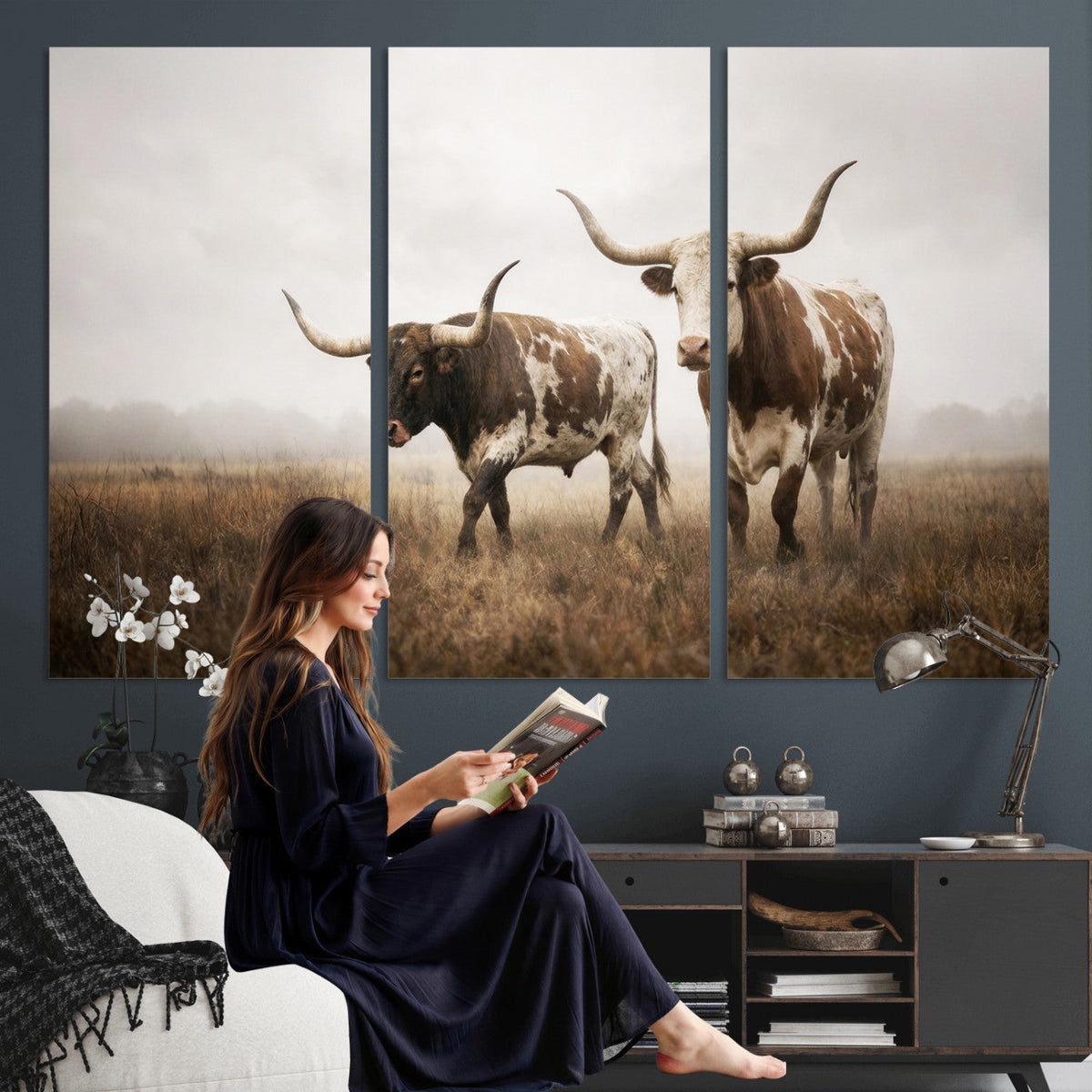 Texas Longhorn Canvas Wall Art Western Bull Desert Moody