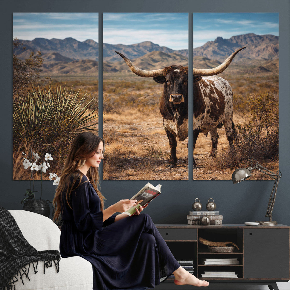 Texas Longhorn Canvas Wall Art Western Bull Desert Moody