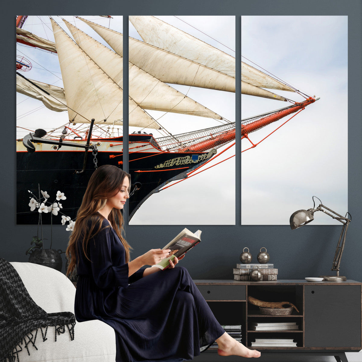 Sailboat Wall Art Canvas Print, Vintage Ship Bow Framed