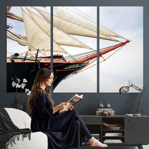 Sailboat Wall Art Canvas Print, Vintage Ship Bow Framed