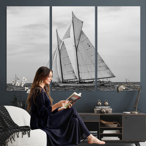 Vintage Sailboat Wall Art Canvas Print, Black and White