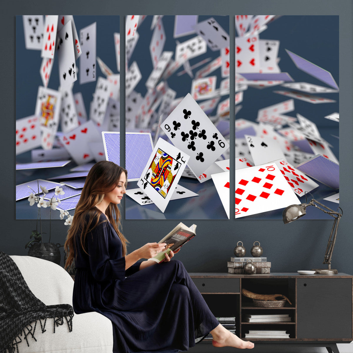 Playing Cards Canvas Wall Art | Casino Game Room Decor,