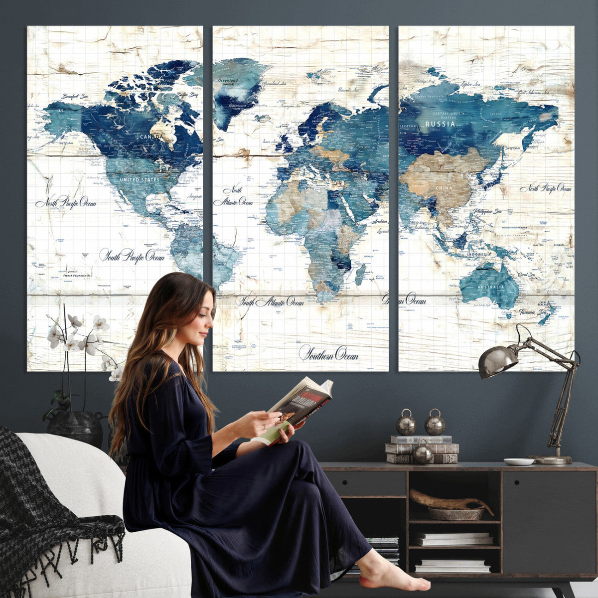 Watercolor World Map Canvas Wall Art Print – Abstract