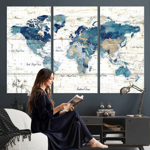 Watercolor World Map Canvas Wall Art Print – Abstract