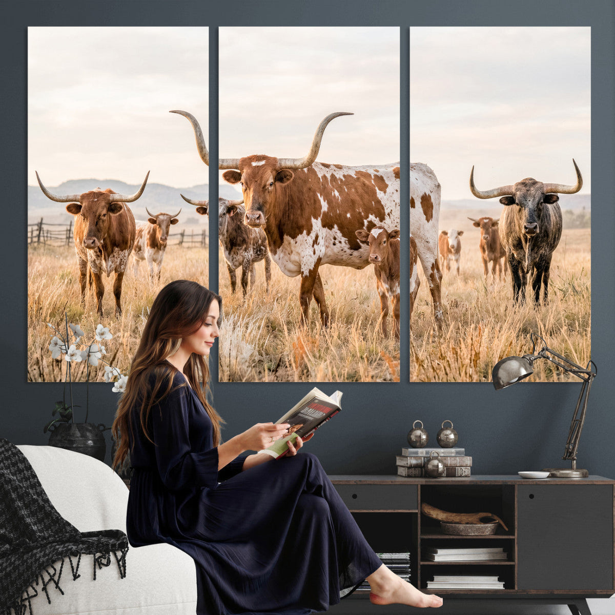 Texas Longhorn Canvas Wall Art, Rustic Farm Animal Photography Print, Farmhouse Country Decor, Western Ranch Art