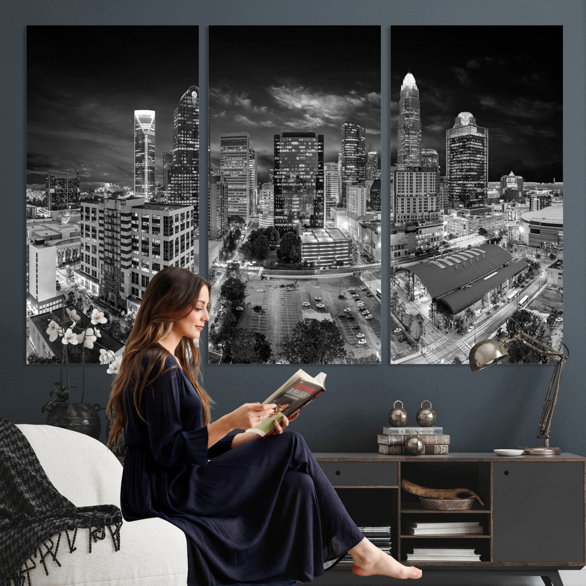 Charlotte Skyline Canvas Wall Art Print – North Carolina Cityscape Photography Print