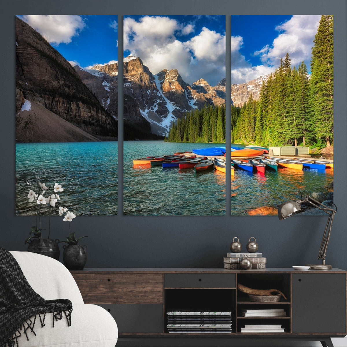 Moraine Lake 3-Panel Wall Art, Majestic Mountain and Lake