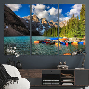 Moraine Lake 3-Panel Wall Art, Majestic Mountain and Lake
