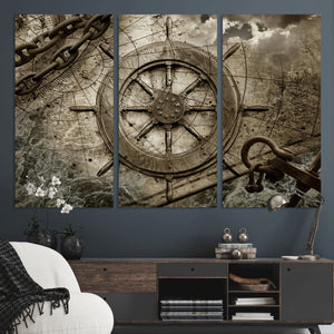 Wooden Ship Wheel Canvas Print, Multi Panel Canvas Wall Art