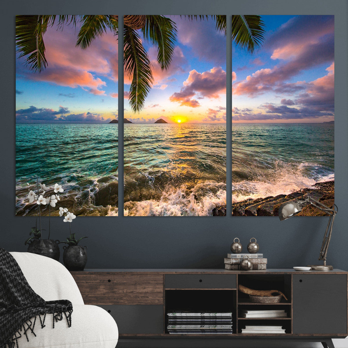 Framed Tropical Sunset Art Canvas Print