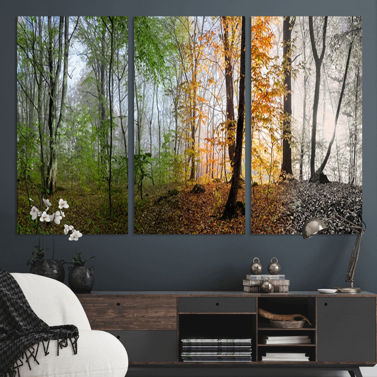 Four Seasons Wall Art Forest Canvas Print – Triptych
