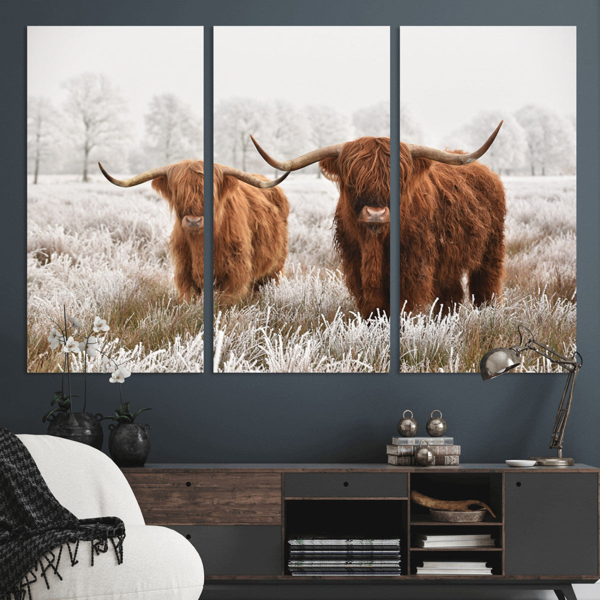 Longhorn Cattle Wall Art Canvas Print, Framed Farmhouse