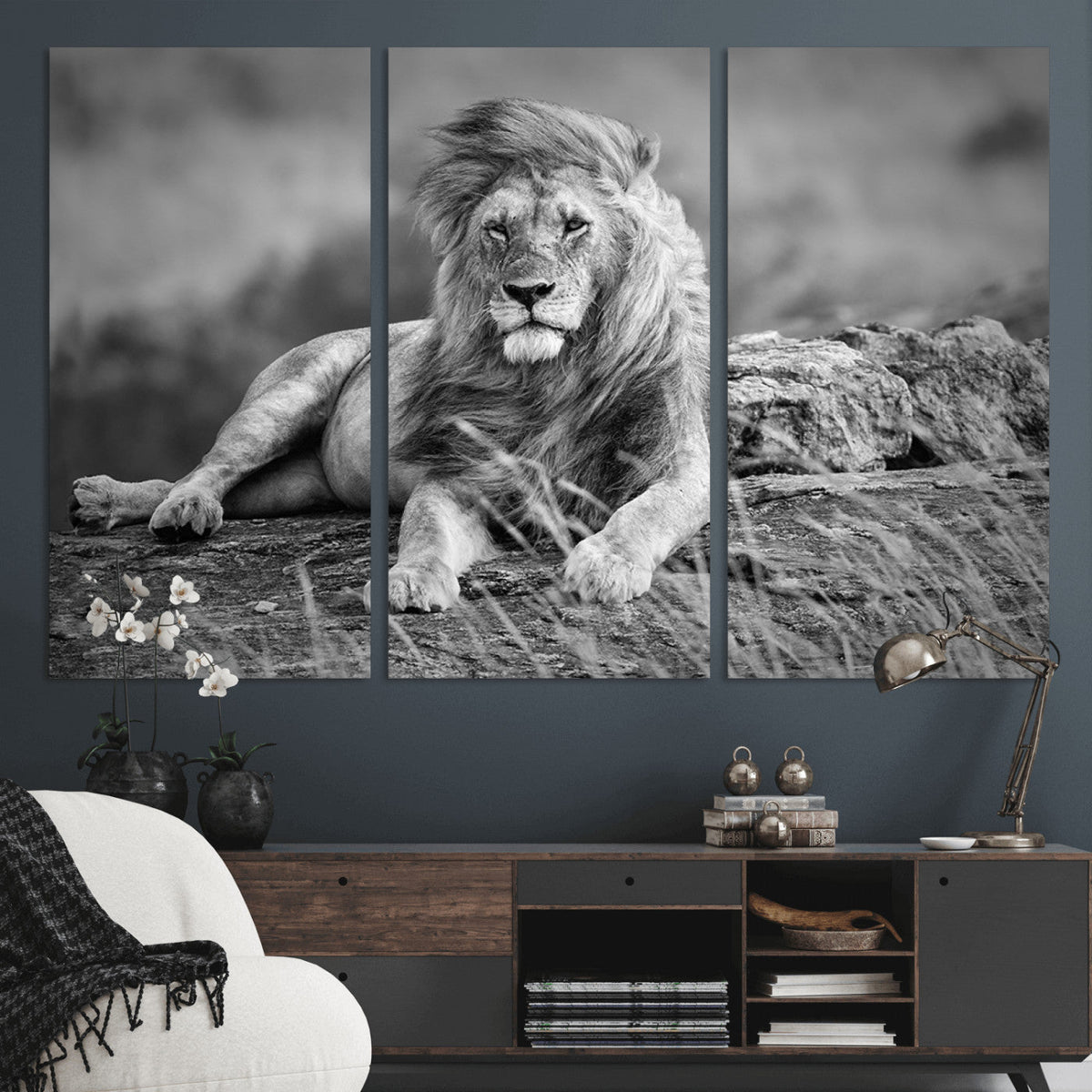 King Forest Lion Wall Art Canvas Print – Framed Majestic