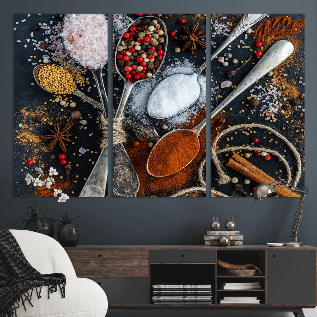 Spices and Seasonings Canvas Wall Art – Colorful Triptych
