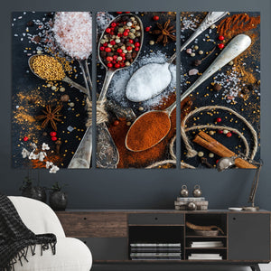 Spices and Seasonings Canvas Wall Art – Colorful Triptych