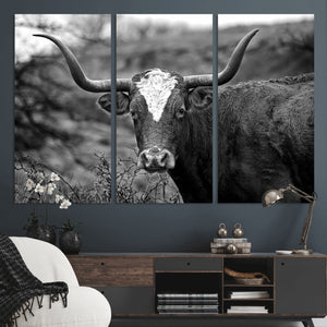 Western Home Wall Art Canvas Print, Framed Texas Longhorn