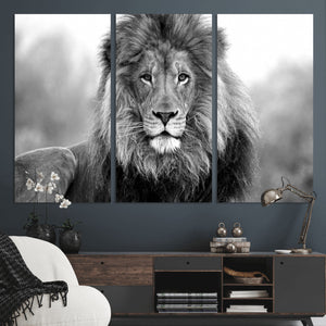 Black and White Lion Canvas Wall Art – Animal Print Artwork