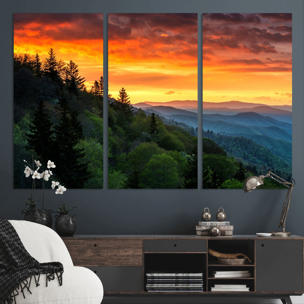 Forest Landscape Wall Art Sunset Canvas, Forest Sunset