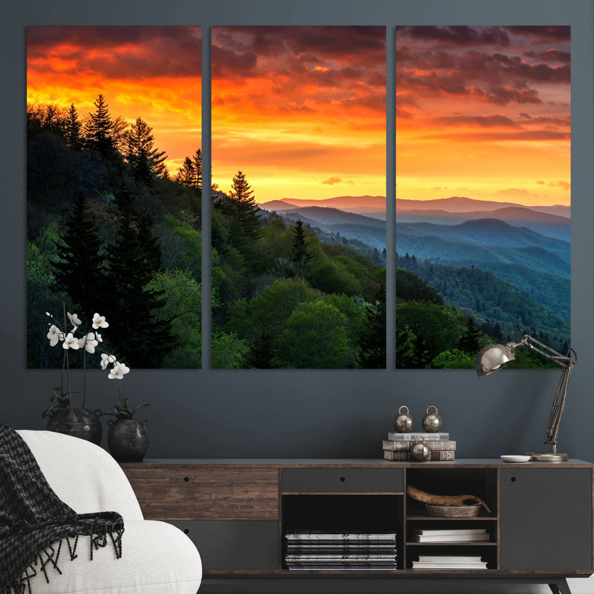 Forest Landscape Wall Art Sunset Canvas, Forest Sunset