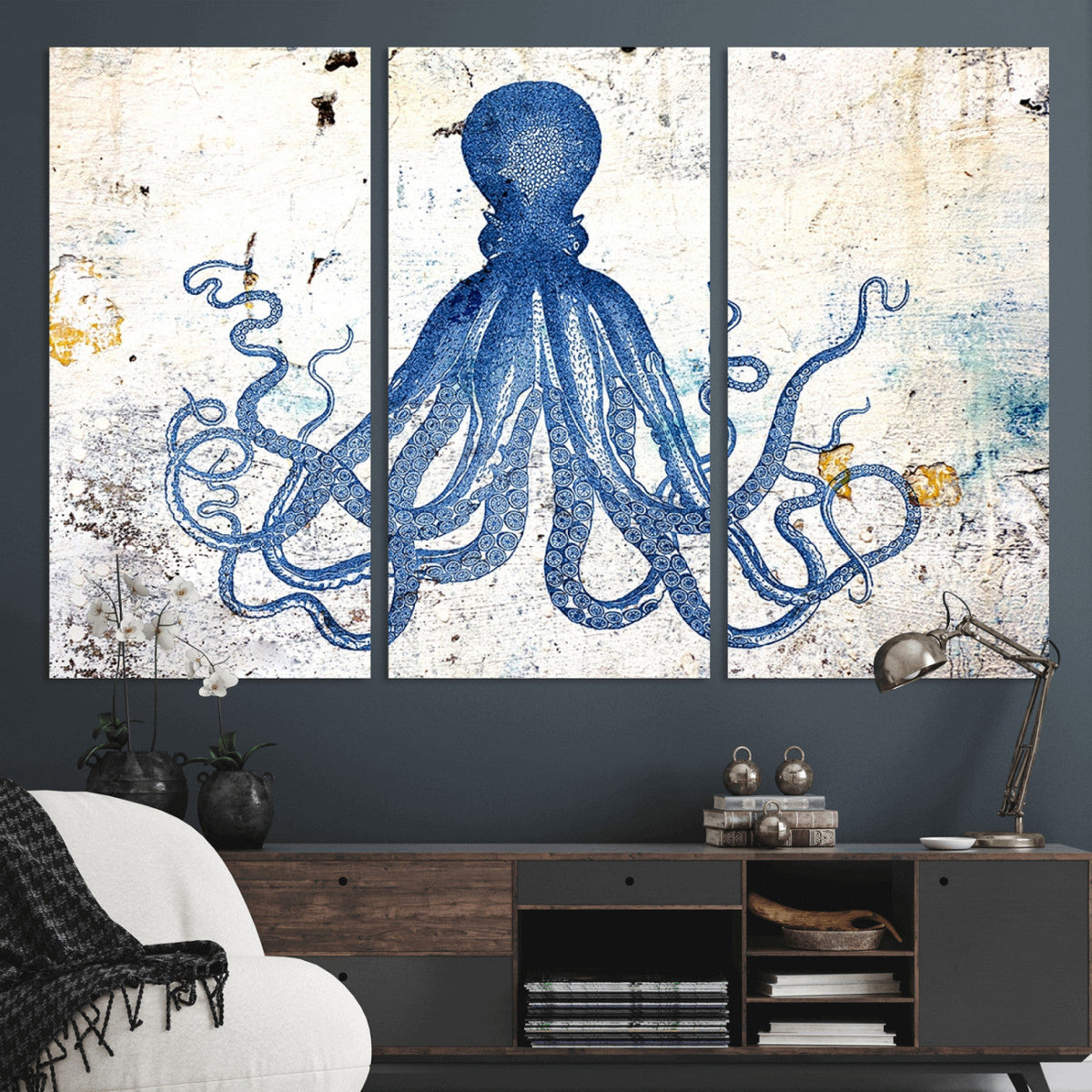 Octopus Canvas Wall Art | Coastal Marine Life Artwork for