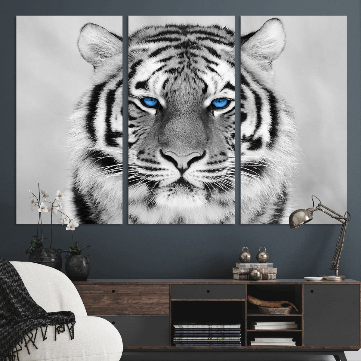 Black and White Tiger Wall Art Animal Canvas Print