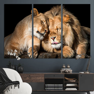 Lion and Lioness Wall Art Canvas Print – Framed African