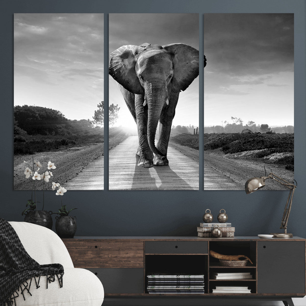 Black and White Elephant Wall Art Canvas Print