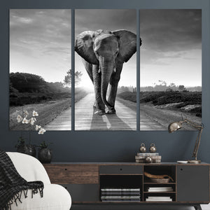 Black and White Elephant Wall Art Canvas Print