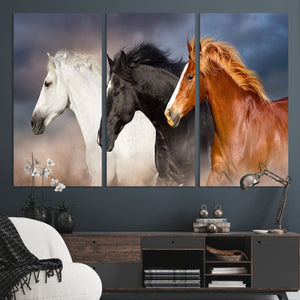 Animal Wall Art Three Horses Farmhouse Art Canvas, Framed
